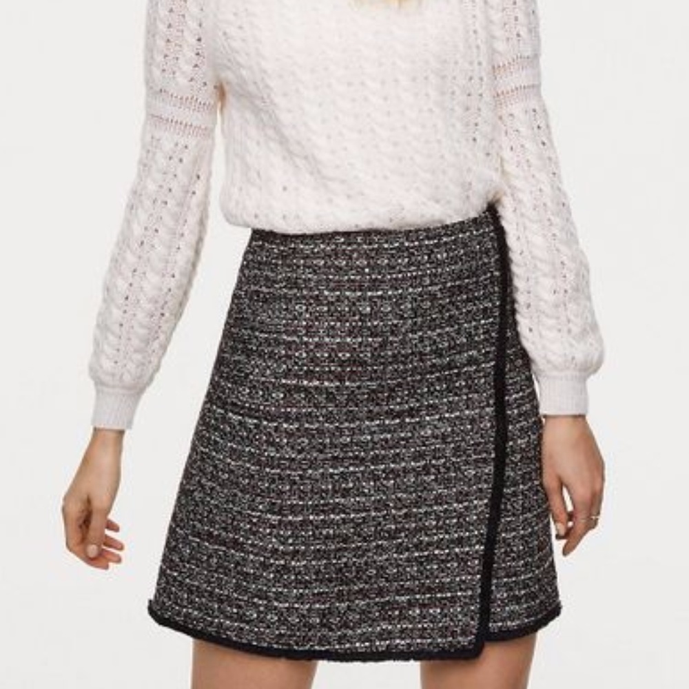 Loft Fringe Tweed Wrap Skirt, NWT!!